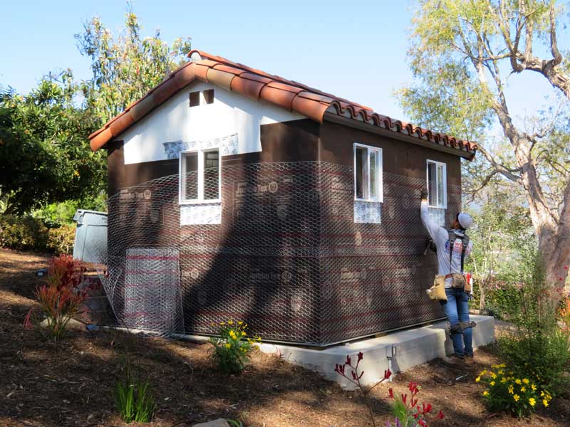 Waterproofing and prepping a spanish shed for exterior plaster siding